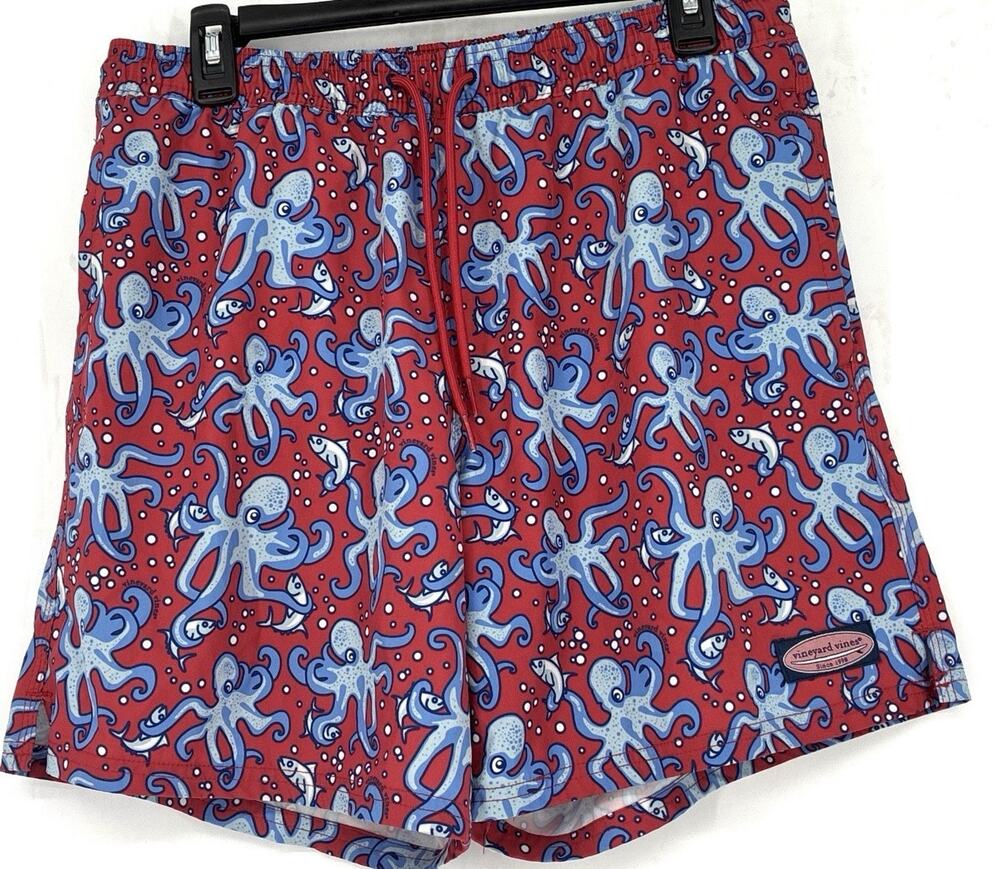Mens Vineyard Vines Red Blue Squid Logo Elastic Waist Drwstg Pkts inner Liner M